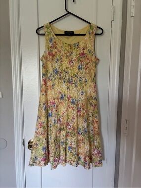 Perceptions Yellow Floral Fit-and-Flare Dress